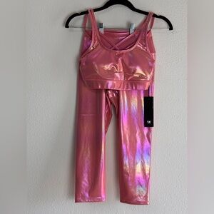 WEAR IT TO HEART XS HOT PINK SET STRAPPY SPORT ATHLETIC BRA CROPPED TIGHTS #98